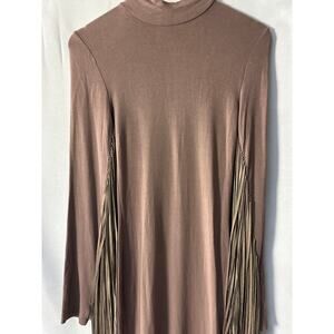 Hot and Delicious Long Brown Dress With Suede fringe on arms and back size L